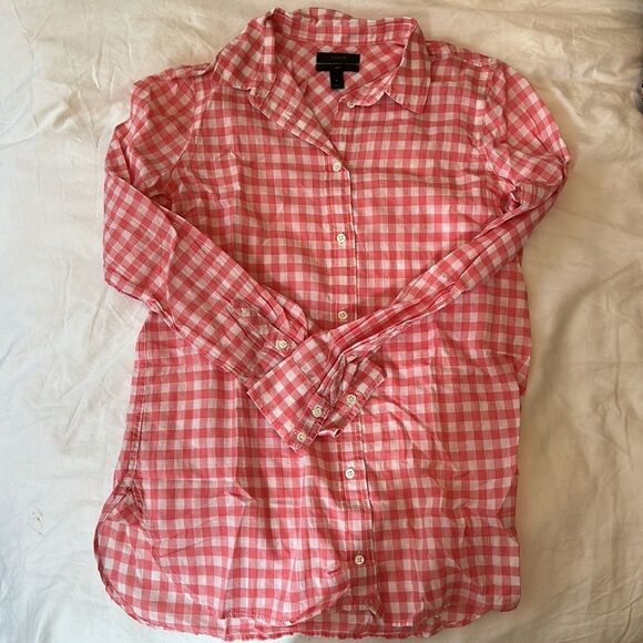 J. Crew Pink Gingham Button Down Top Size 4 - Picture 3 of 4